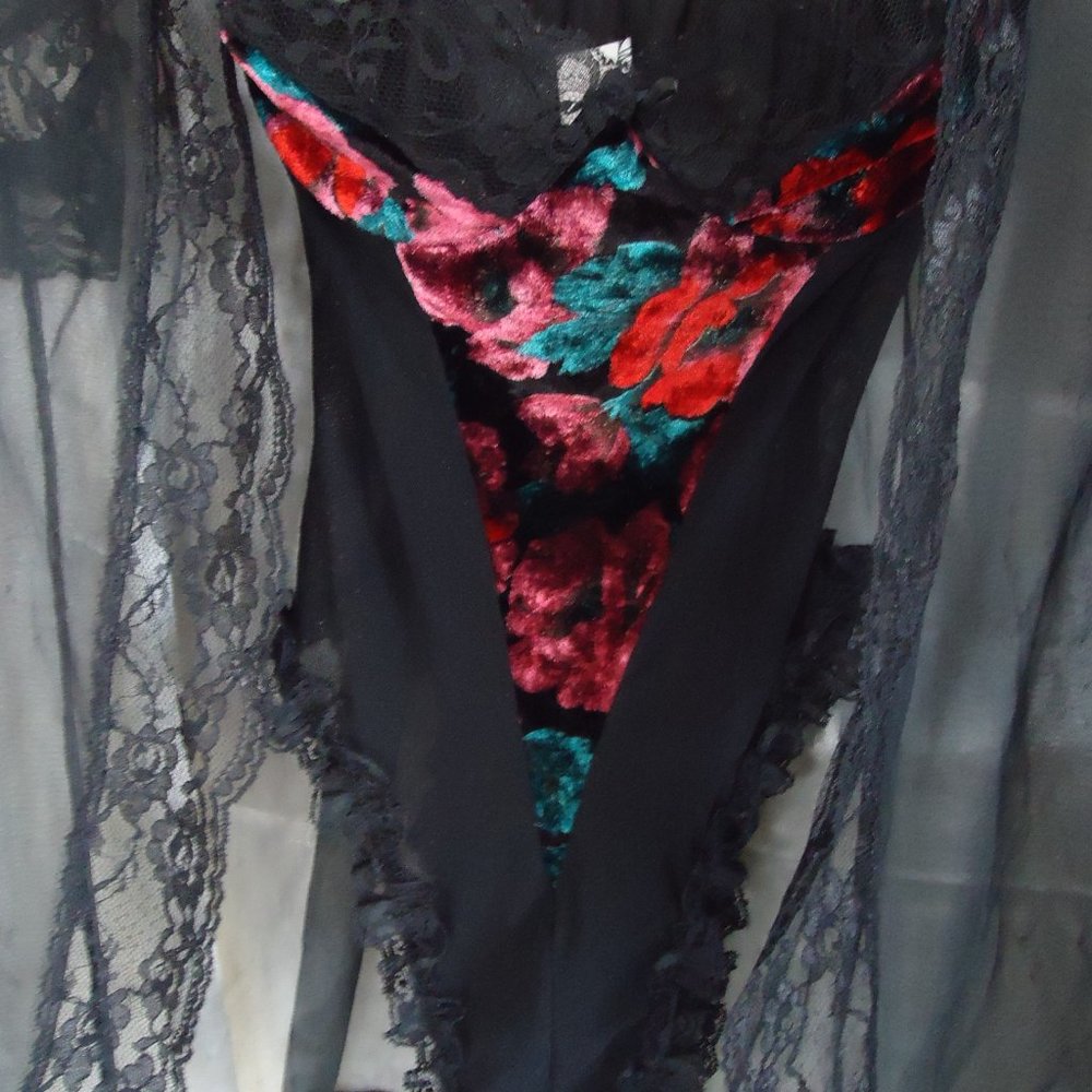 Vintage Velvet Teddy & Lace Cover Up ~ Sz L